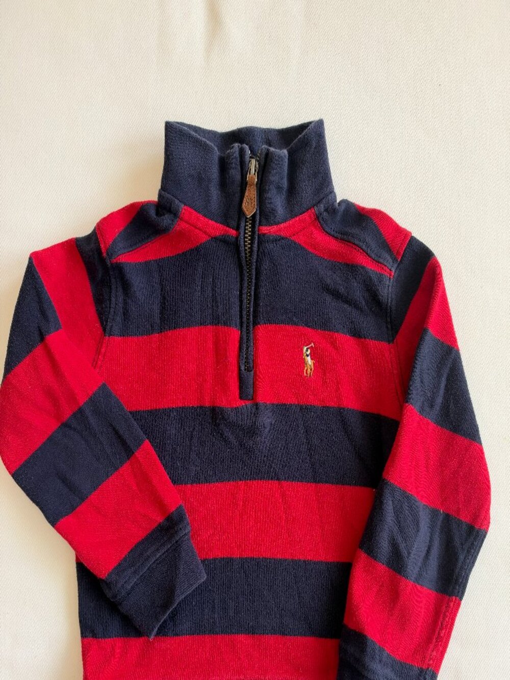 Polo Ralph Lauren Boys 3T Red Navy Striped Quarter Zip Pullover